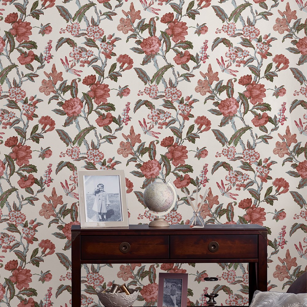 Minera Floral Wallpaper 118488 by Laura Ashley in Crimson Red